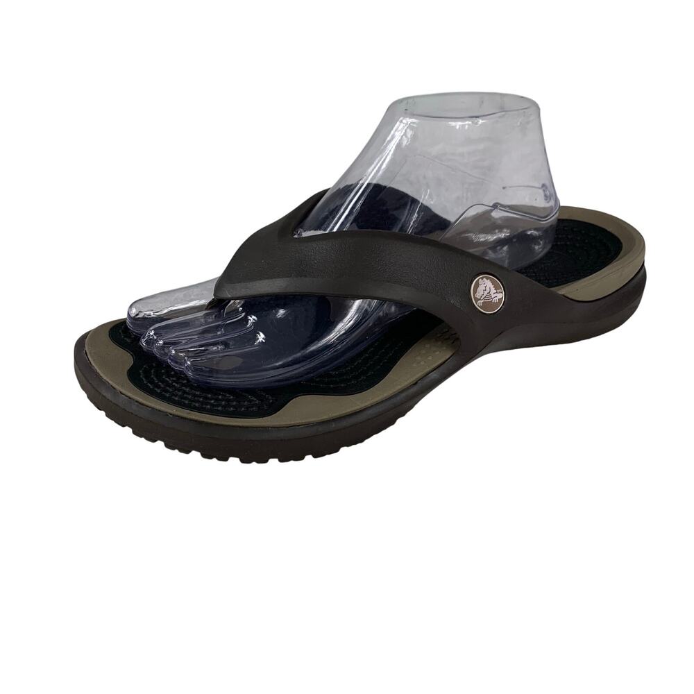 CROCS Men's Brown Black Olive Flip-Flop Sandals Size 10